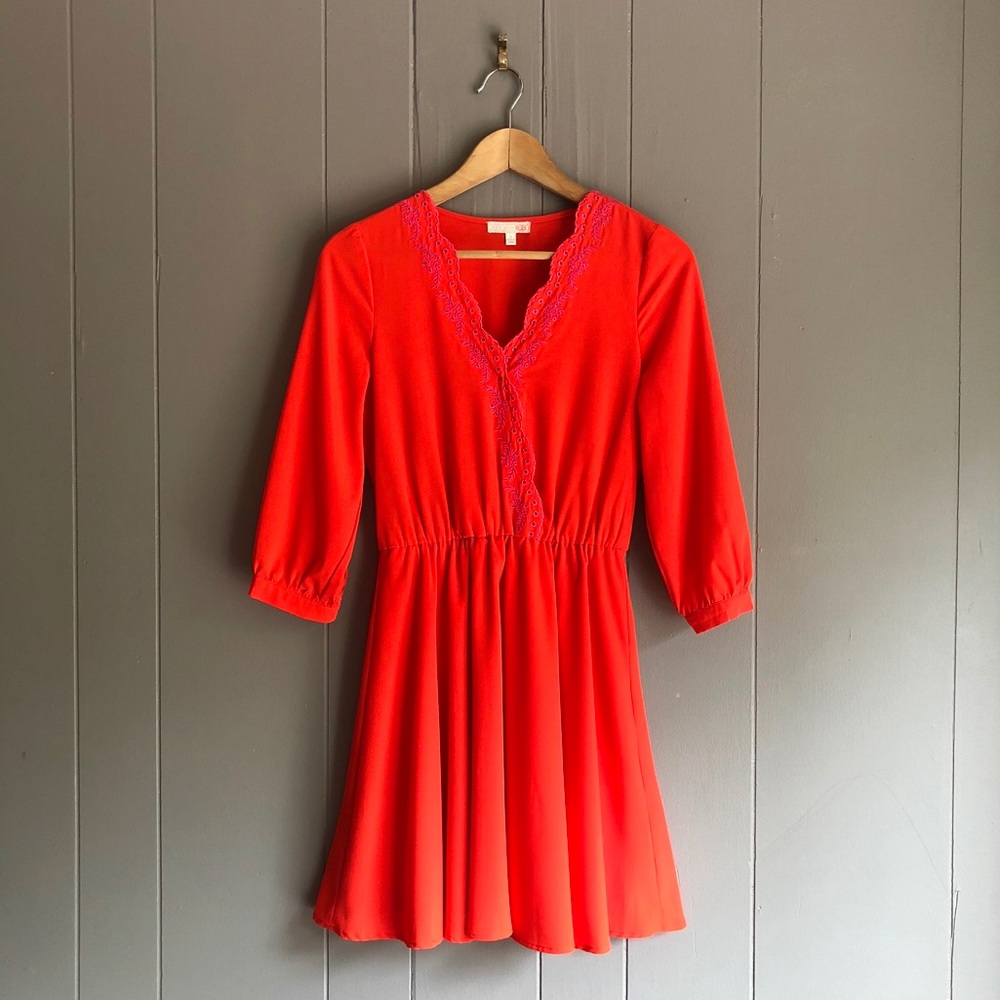 Gianni Bini Orange & Pink Embroidered Mini Dress